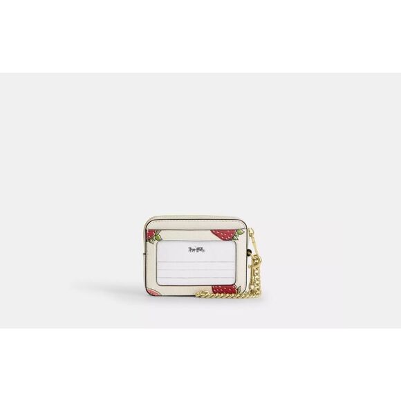 NWT COACH CAR32 STRAWBERRY PRINT ID BADGE Zip Card WALLET - Picture 7 of 7